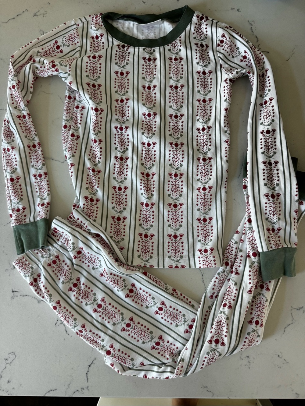 LAKE Pajamas Kids Floral Stripe Pajama Set with Green Trim size 7